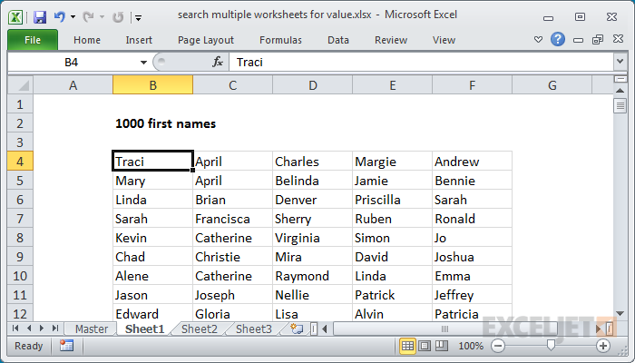 Excel 2010 Search Multiple Worksheets